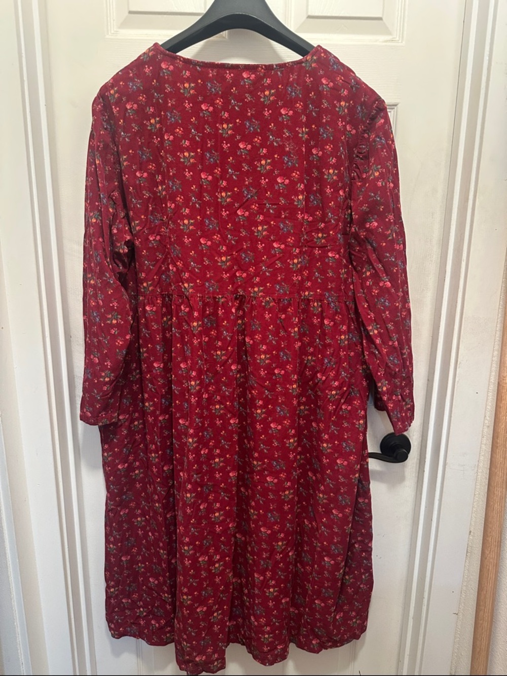 Crimson Floral V-Neck Long Sleeve Corduroy Cottagecore Midi Dress Plus Size - Picture 3 of 3